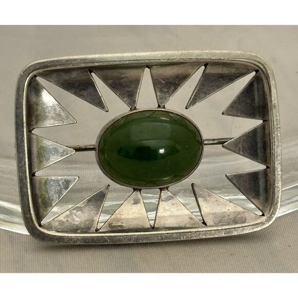 Hans Hansen Jewelry - Hans Hansen Ha. H Sterling Jade Cutout Modernist BROOCH Denmark Rare Early 40’s